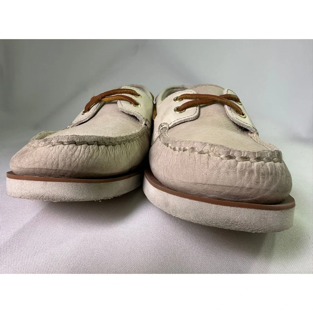Sperry Top-Sider Authentic Original 2-Eye Boat Shoes Mens Size 8.5 Beige Leather